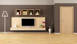 minimalist living room with cabinet shelves and  tv