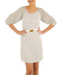 Woman in fashion dress concept on white