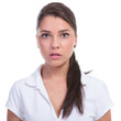 casual woman looks baffled