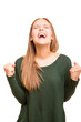 Photo: Angry woman over white background Angry woman over white background