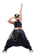Rap dancer in wide pants on white