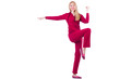 Photo : Young woman doing exercises on white Young woman doing exercises on white