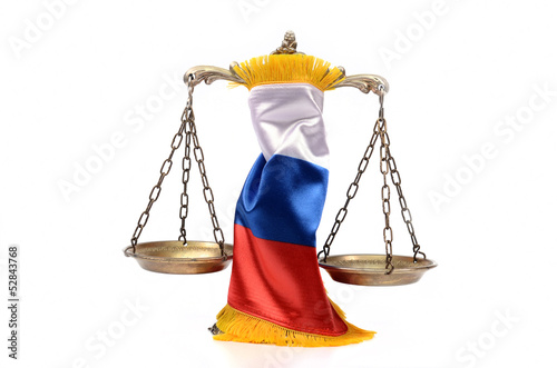 Photo: Scales of Justice and Russian Federation flag Scales of Justice and Russian Federation flag