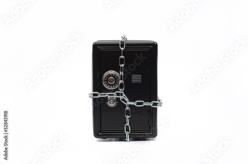 Photo: Steel safe with money , money saving concept Steel safe with money , money saving concept