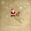 Vector: Merry Christmas Postkarte Vintage Rentier und Nikolaus Merry Christmas Postkarte Vintage Rentier und Nikolaus