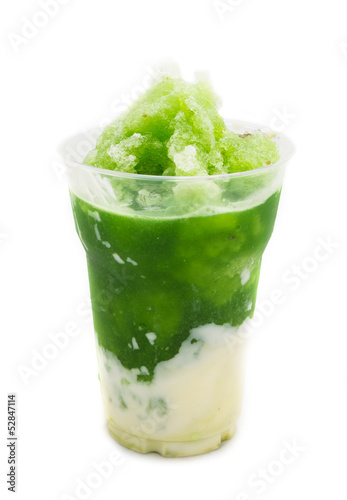 Photo: Green soda smoothie isolated on white Green soda smoothie isolated on white