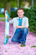 happy teenage boy portrait, in spring park
