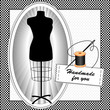Tailor's Model, dress form, needle, thread, sewing label, frame