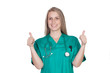 Atractive medical girl saying ok