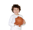 Little boy with his a big piggybank