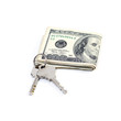 Dollar with a key lock isolated on white background