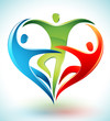 Vector illustration of three figures dancing and forming a heart