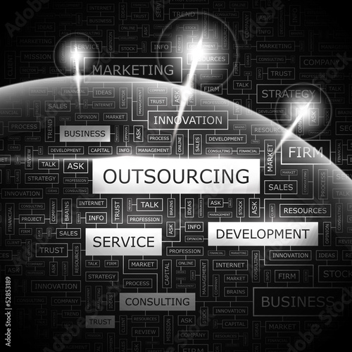Vector: OUTSOURCING. Word cloud concept illustration. OUTSOURCING. Word cloud concept illustration.