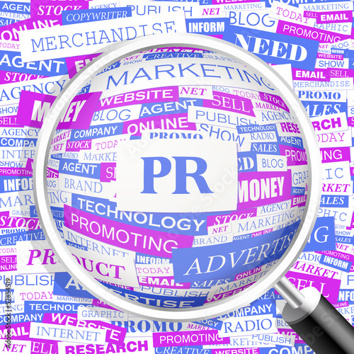Vector: PR. Word cloud concept illustration. PR. Word cloud concept illustration.