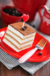 Slice of tiramisu cake, selective focus