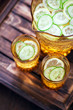 Cucumber, lemon and ginger lemonade, selective focus