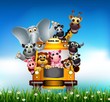 funny animal cartoon on yellow car