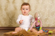 canvas print picture - baby mit teddy