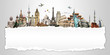 Illustration: Travel the world concept torned paper monument Travel the world concept torned paper monument