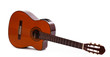 Old wooden guitar isolated over background