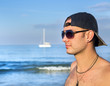 Portrait of man on background of ocean