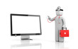 Photo: Doctor with stethoscope examine electronics Doctor with stethoscope examine electronics