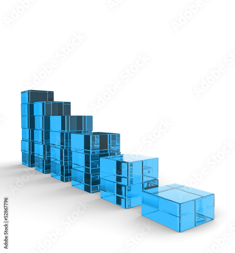 Illustration: 3D Glas Bausteine - Abwärtstrend Blau 3D Glas Bausteine - Abwärtstrend Blau