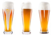 Frosty fresh beer collection with foam isolated