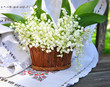 Basket with lilies of the valley (Convallaria majalis)