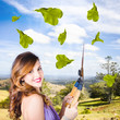 Photo: Elegant young woman with shears. Gardening love Elegant young woman with shears. Gardening love