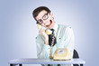 Talkative nerd man with big mouth