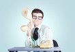 Male business spy conducting competitor analysis
