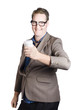 Smiling business man with coffee drink. Work break