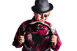Bloody woman with steering wheel
