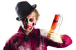 Isolated zombie woman with dynamite
