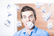 Stressed office employee crazy paper work