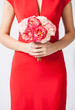woman hands with bouquet of flowers