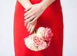 woman hands with flowers and ring