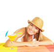Photo: Cheerful female with fruit cocktail Cheerful female with fruit cocktail