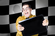 Technology salesman selling laptop computers