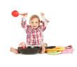 adorable baby cook with pan