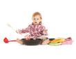 adorable baby cook with pan