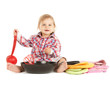 adorable baby cook with pan
