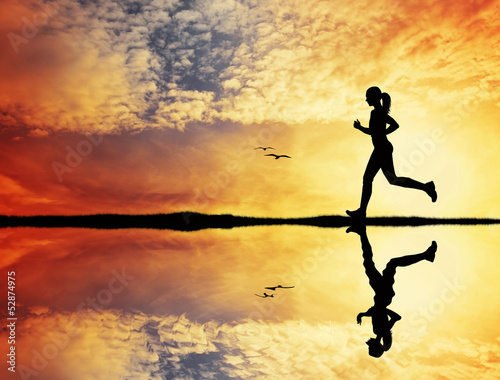 Illustration: Girl running at sunset Girl running at sunset