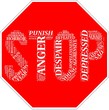 Word cloud in stop sign shape with violence terms