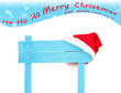 Wooden road sign with Santa hat isolaed on white
