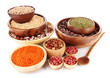 Photo: Different kinds of beans in bowls isolated on white Different kinds of beans in bowls isolated on white