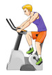 Cartoon illustration of a man riding fitness bike
