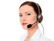 Support phone operator in headset, isolated on white