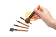 hand with set of professional makeup brushes 